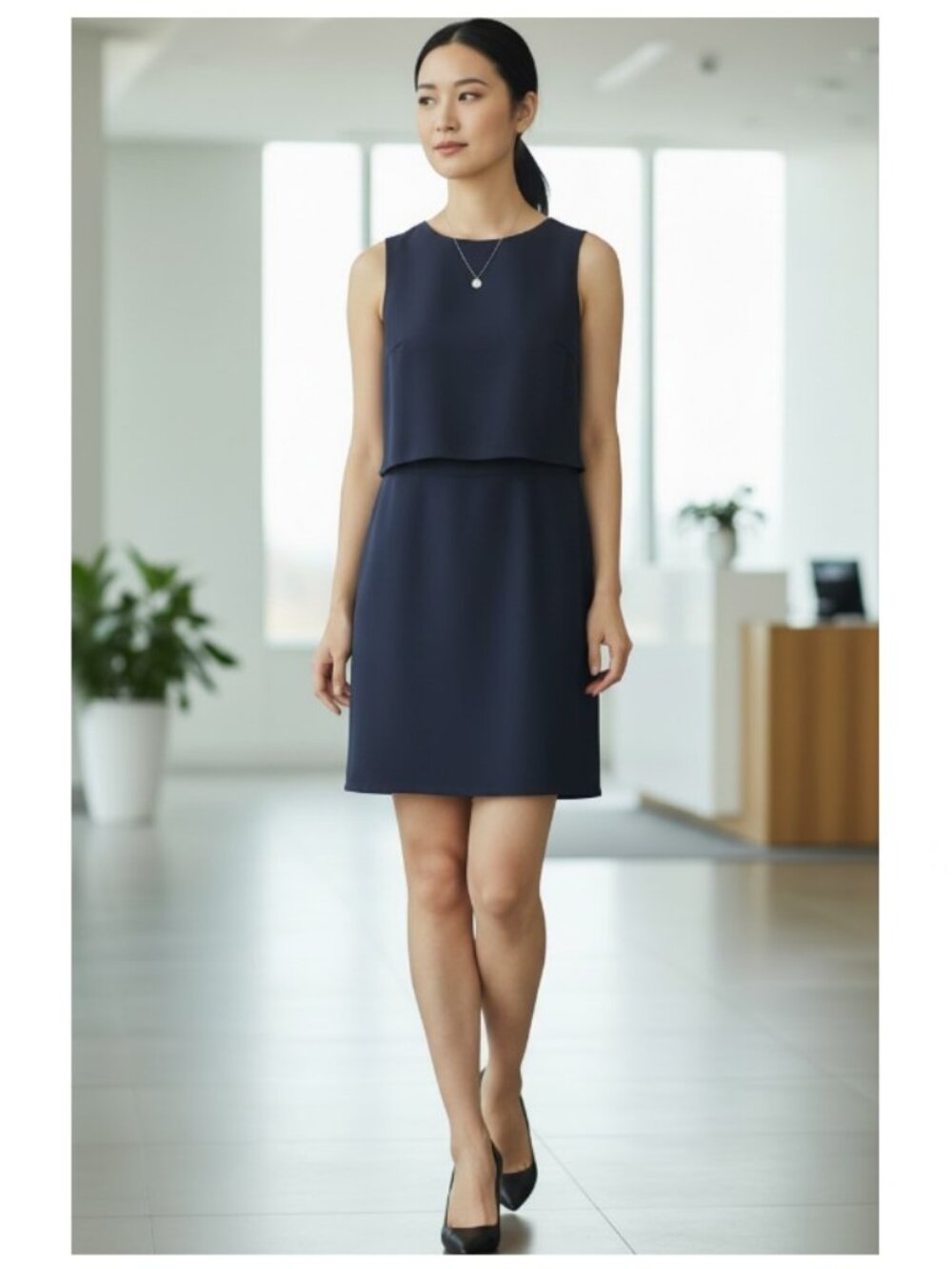 Bailey 44 Navy Sleeveless Crop Overlay Shift Dress Sz Small